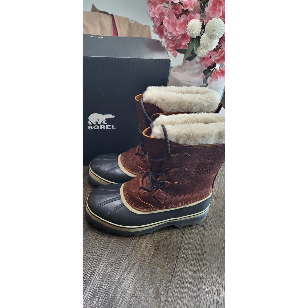 Sorel Caribou Men's Waterproof Winter Boots Size 9 Tobacco Brown Rated -40F New - Picture 3 of 16